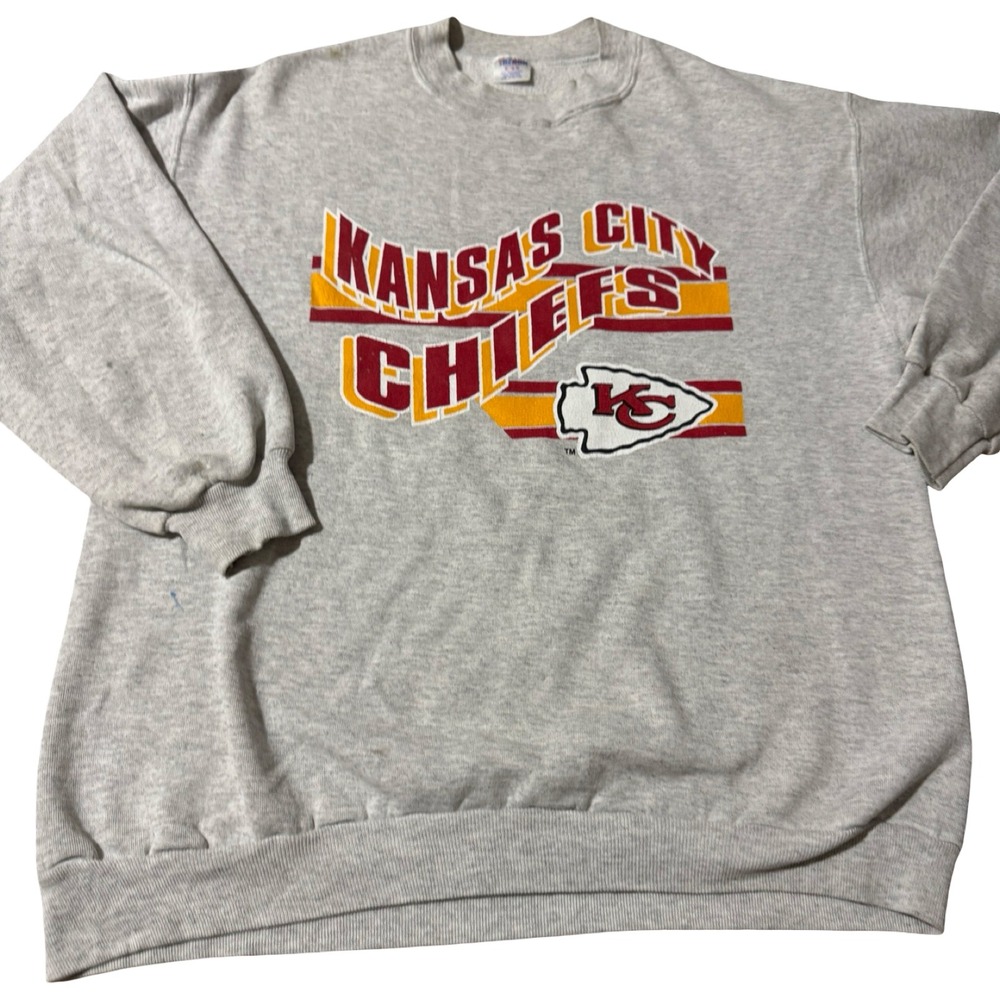 Trench Kansas City Chiefs Sweatshirt Mens XL Gray Good Vintage 90s Made in USA